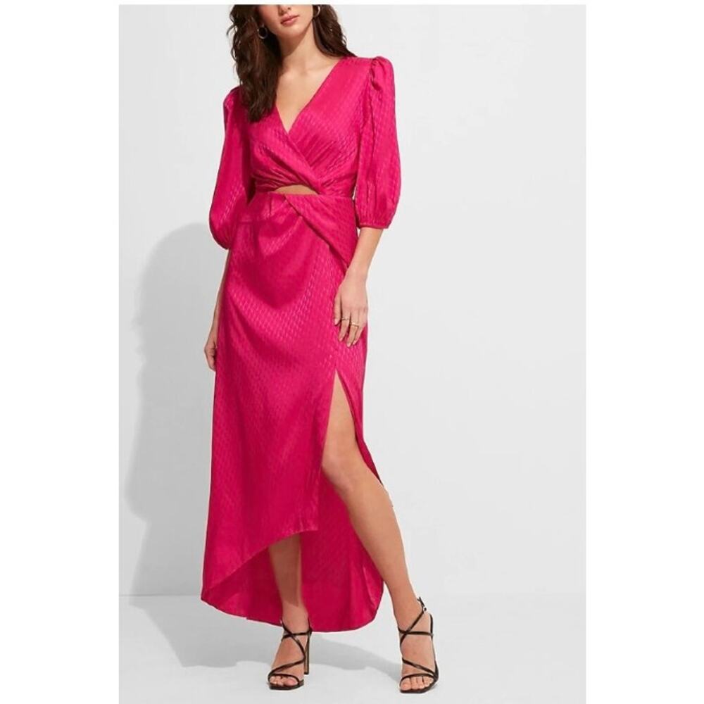 Express V-Neck Cut Out High Low Side Slit Midi Dress Pink Size XS